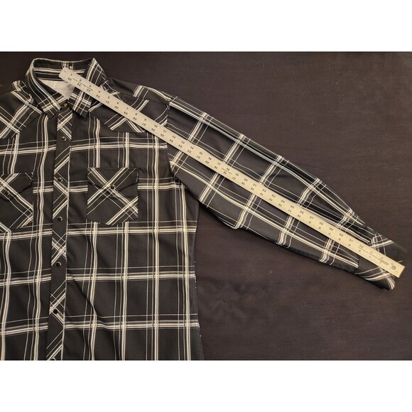Vtg Flying Hoss‎ Ranch Wear Pearl Snap Shirt Western Guitar Skater Plaid XL XXL - Picture 15 of 16